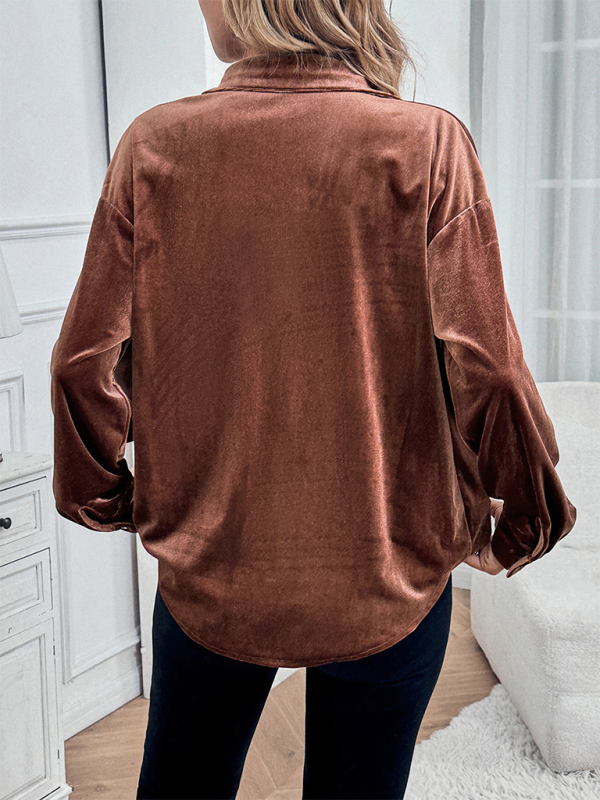 Velvet Shirts- Women Velvet Couture Button-Up Shirt with Long Sleeves- - IndioGear.com