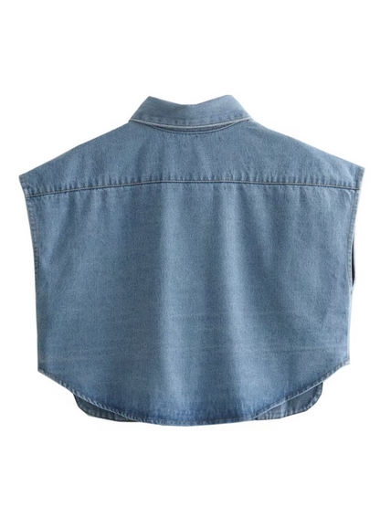 Vest- Denim Flap Crop Vest- - IndioGear.com