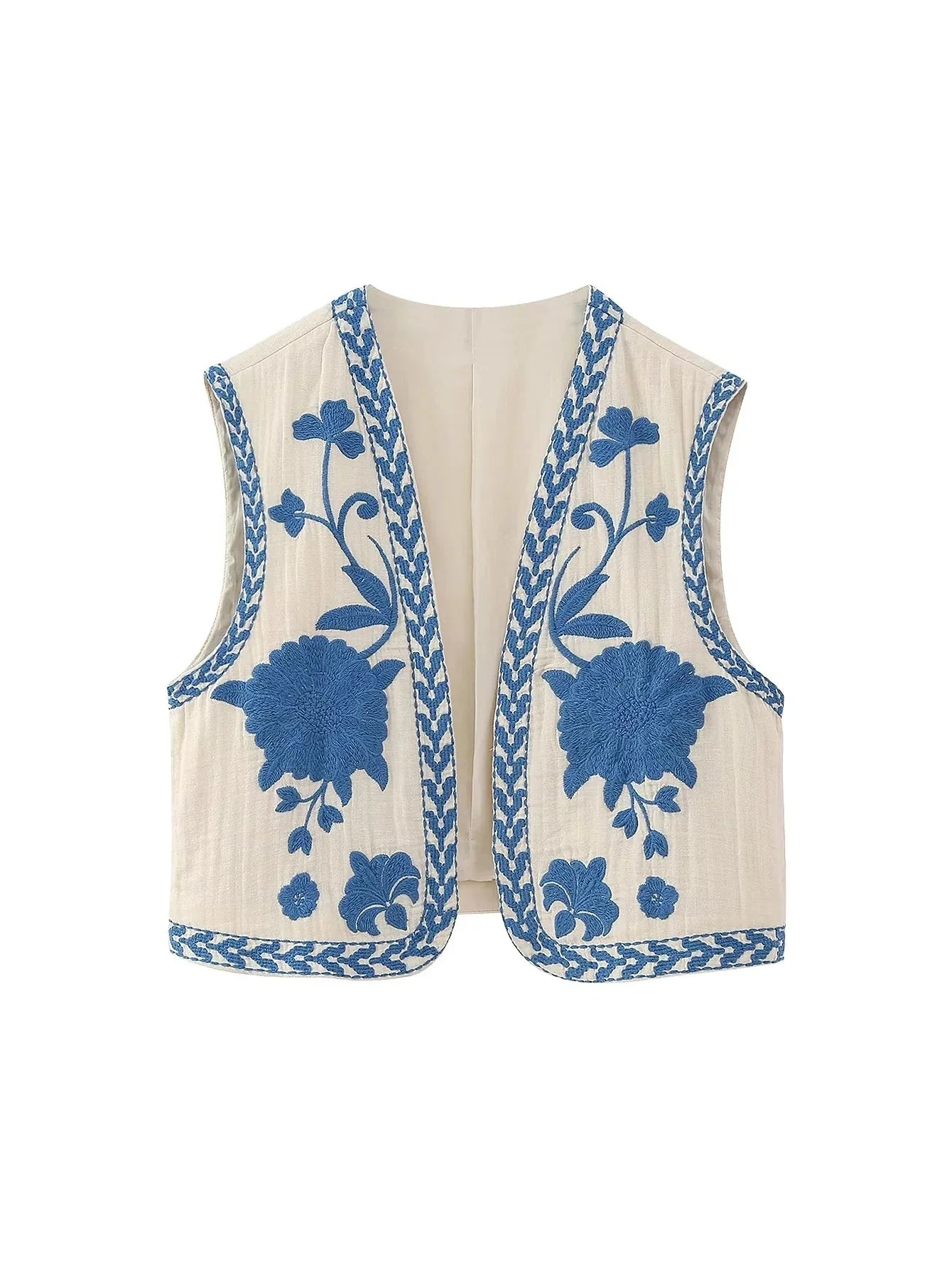 Vests- Artisanal Embroidered Cropped Waistcoat - Women Vintage Vest- - IndioGear.com