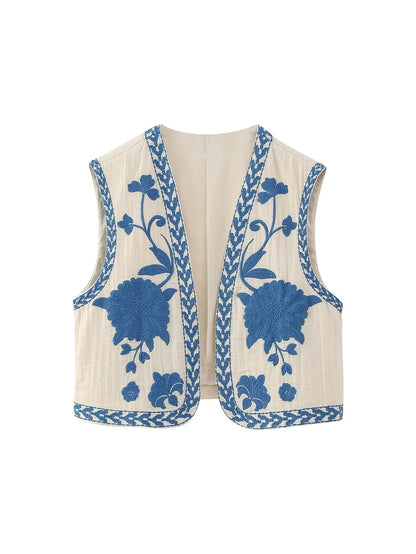 Vests- Artisanal Embroidered Cropped Waistcoat - Women Vintage Vest- - IndioGear.com