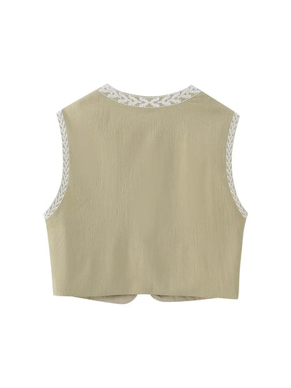 Vests- Artisanal Embroidered Cropped Waistcoat - Women Vintage Vest- - IndioGear.com