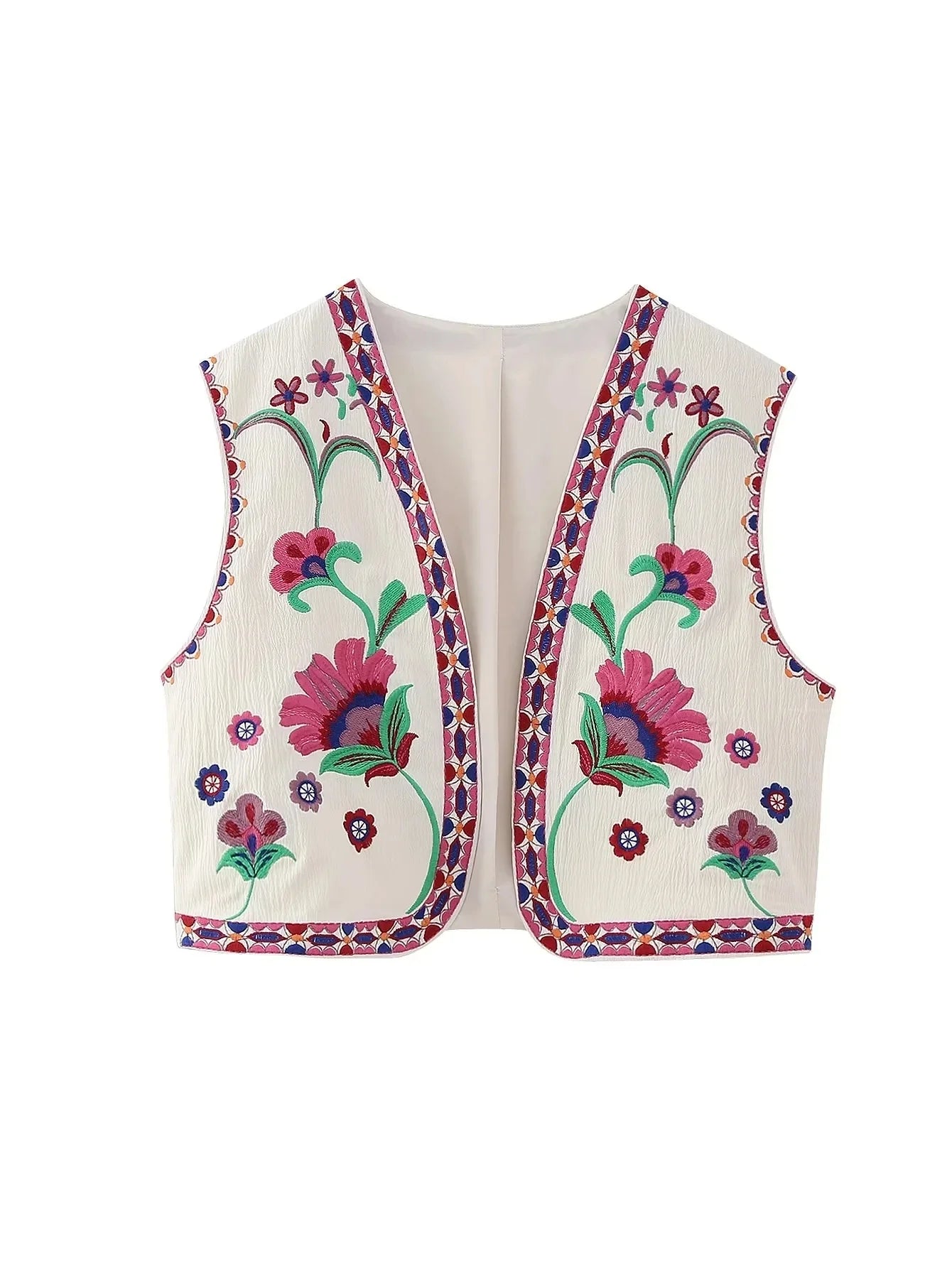 Vests- Artisanal Embroidered Cropped Waistcoat - Women Vintage Vest- - IndioGear.com