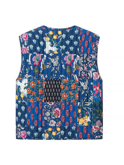 Vests- Artistic Floral Quilted Vest- - IndioGear Women Clothing