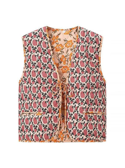 Vests- Artistic Floral Quilted Vest- - IndioGear Women Clothing