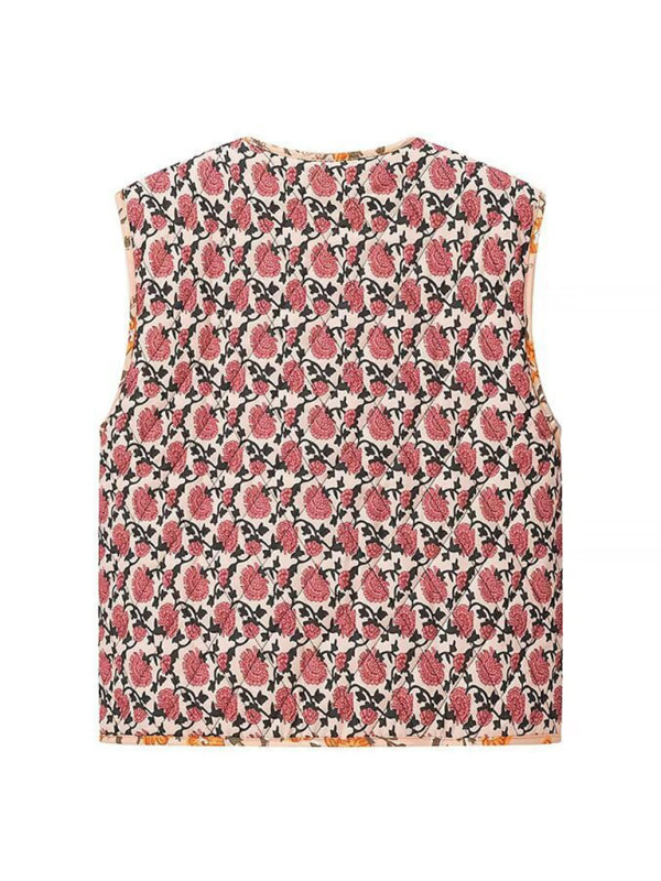 Vests- Artistic Floral Quilted Vest- - IndioGear Women Clothing