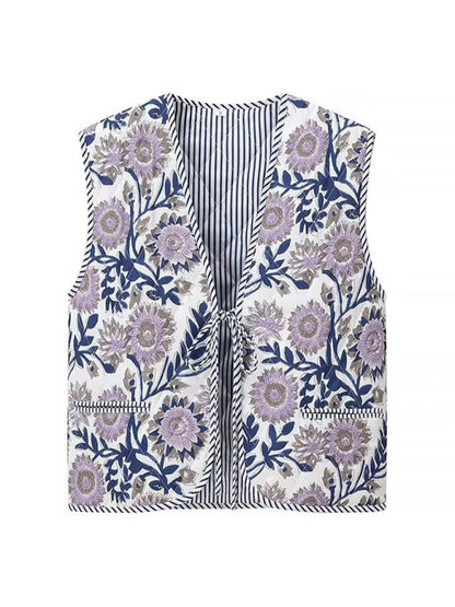 Vests- Artistic Floral Quilted Vest- - IndioGear Women Clothing