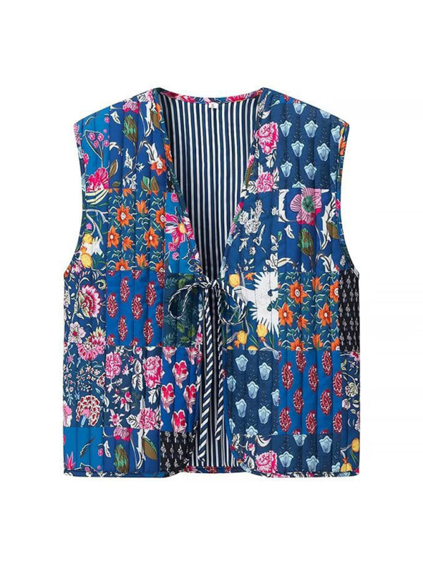 Vests- Artistic Floral Quilted Vest- - IndioGear Women Clothing