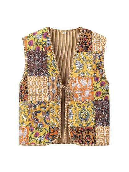 Vests- Artistic Floral Quilted Vest- - IndioGear Women Clothing