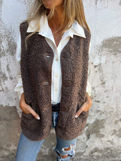 Vests- Autumn Fleece Vest Cozy Layer- Coffee- IndioGear Women Clothing