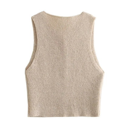 Vests- Button-Up Knit Vest Top for Women- - IndioGear.com