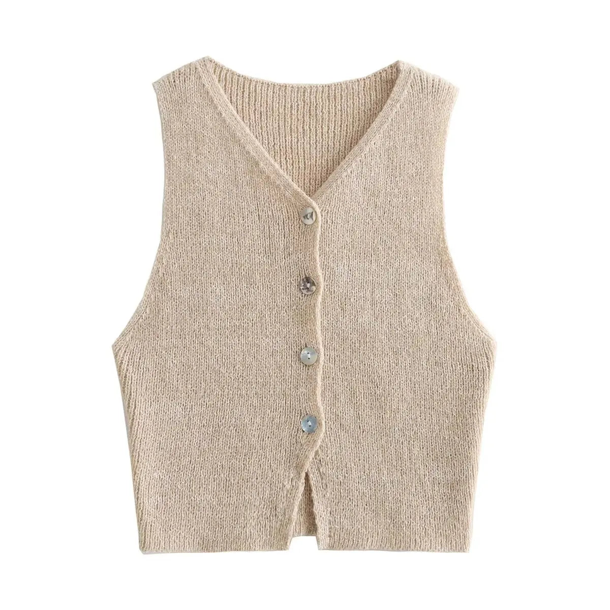 Vests- Button-Up Knit Vest Top for Women- Khaki- IndioGear.com