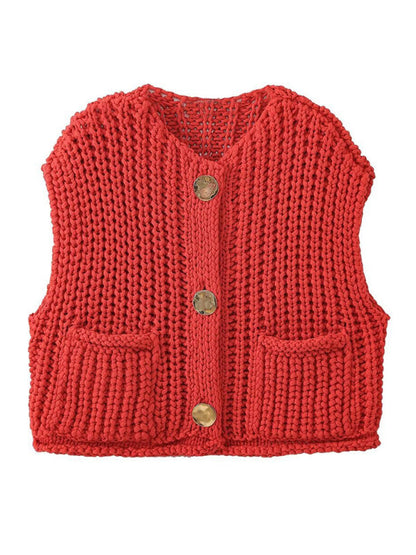 Vests- Buttoned Knit Vest - Women's Thick Cardigan- - IndioGear Fashion and Gear