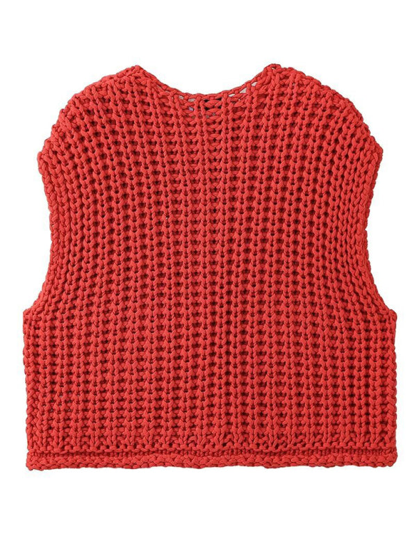 Vests- Buttoned Knit Vest - Women's Thick Cardigan- - IndioGear Fashion and Gear