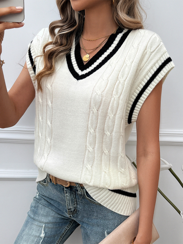 Vests- Cable Knit V-Neck Sweater Vest for Creative Looks- - IndioGear.com