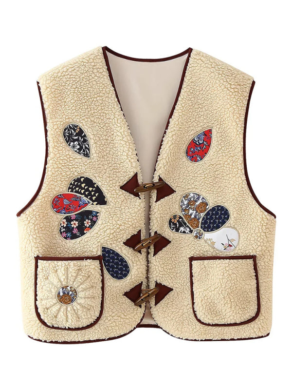 Vests- Embroidered Artsy Crafted Toggle-Closure Vest- - IndioGear Women Clothing