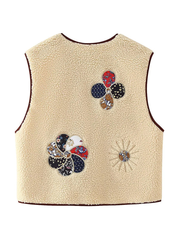 Vests- Embroidered Artsy Crafted Toggle-Closure Vest- - IndioGear Women Clothing