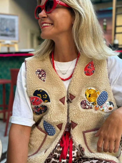 Vests- Embroidered Artsy Crafted Toggle-Closure Vest- - IndioGear Women Clothing