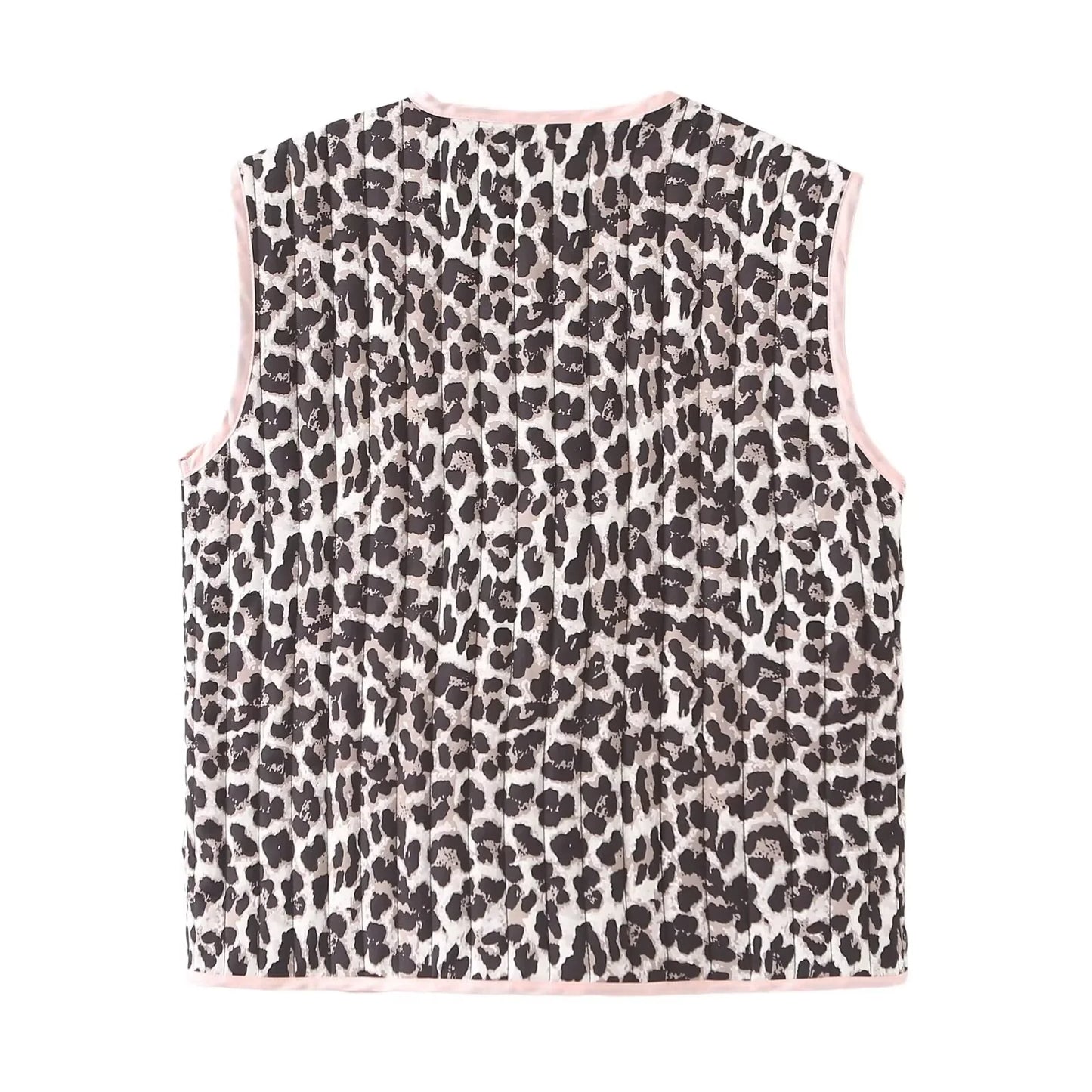 Vests - Frosted Leopard Print Girly Pink Trims French Cut Vest