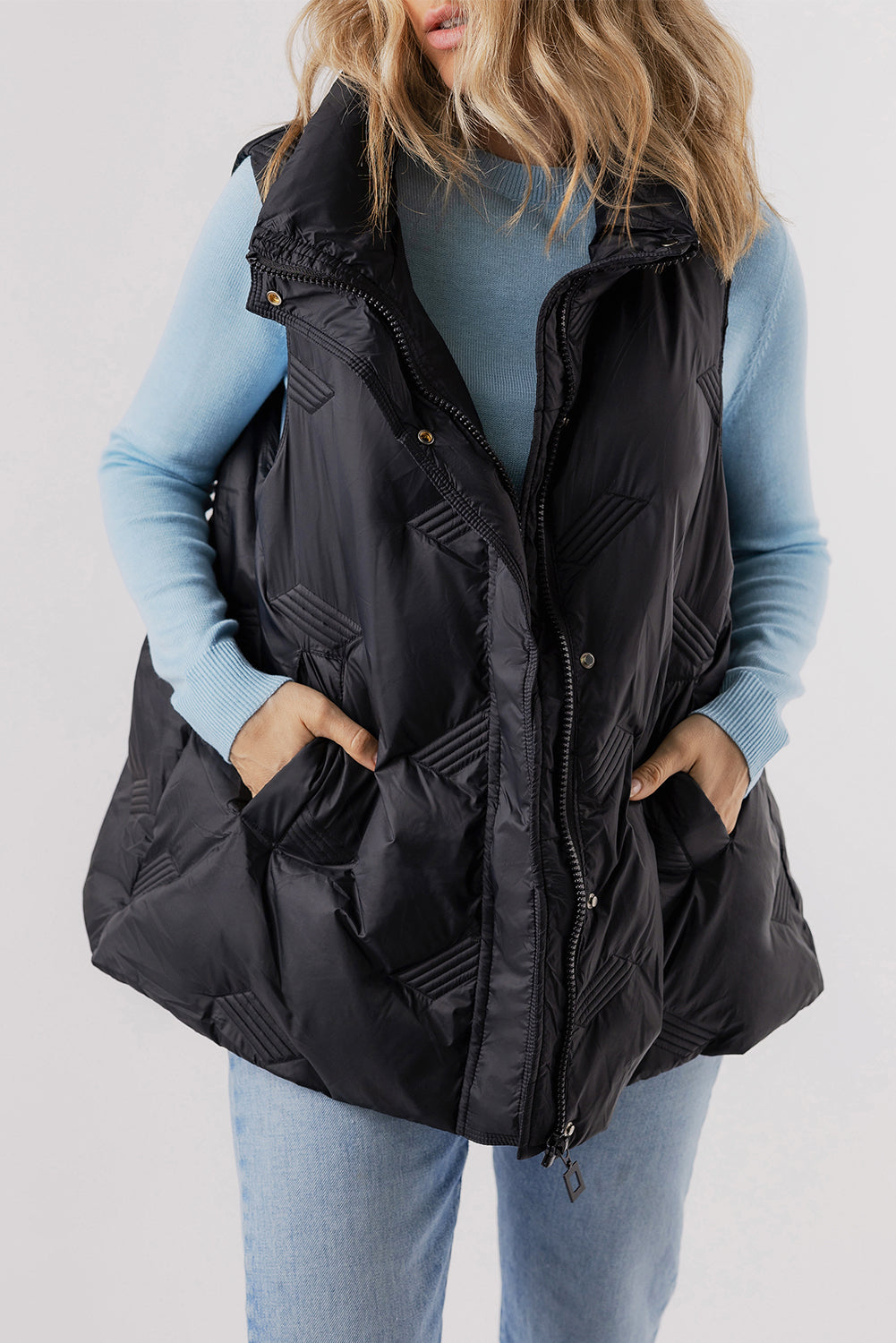 Vests- High-Neck Zip Quilted Vest – Essential Fall Layer- - IndioGear Women Clothing