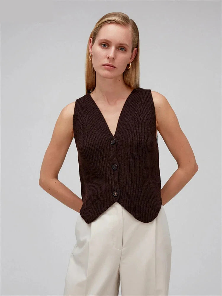 Vests- Knitting Sleeveless Top Vest for Elegant Layering Office Wear- - IndioGear.com