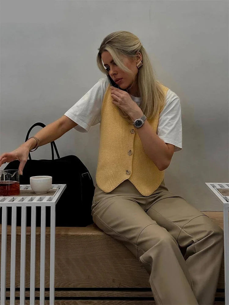 Vests- Knitting Sleeveless Top Vest for Elegant Layering Office Wear- - IndioGear.com