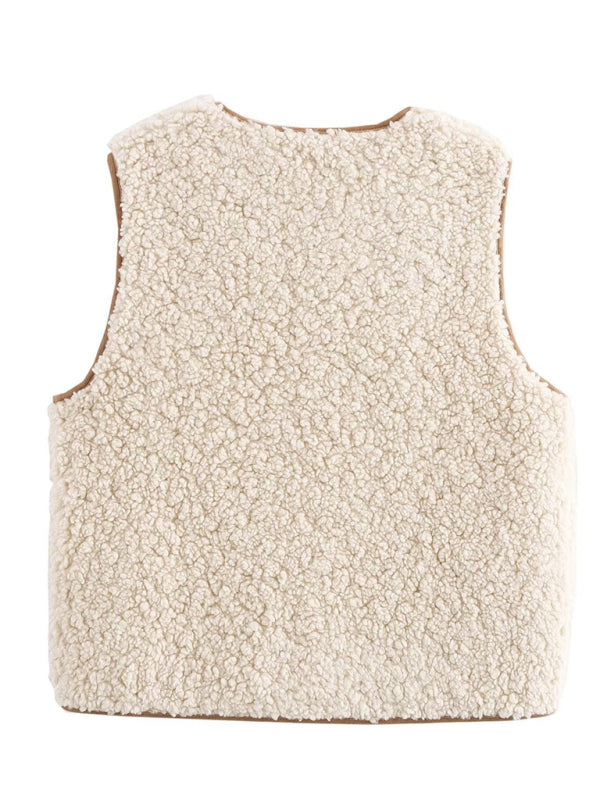 Vests- Sherpa Lined Tie-Up Vest- - IndioGear Women Clothing