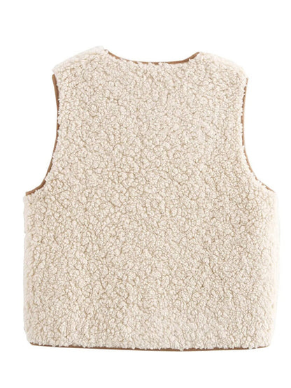 Vests- Sherpa Lined Tie-Up Vest- - IndioGear Women Clothing