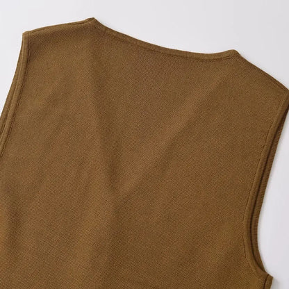 Vests- Tailored Sleeveless Top Workwear Textured Knit Vest- - IndioGear Women Clothing