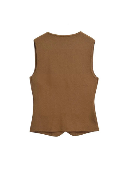 Vests- Tailored Sleeveless Top Workwear Textured Knit Vest- - IndioGear Women Clothing