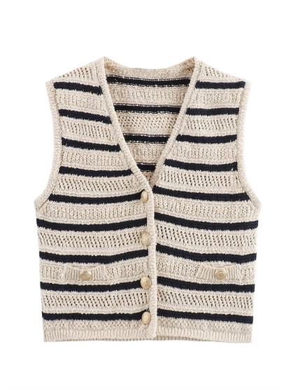 Vests Top- Women Striped Crochet Vest- - IndioGear.com