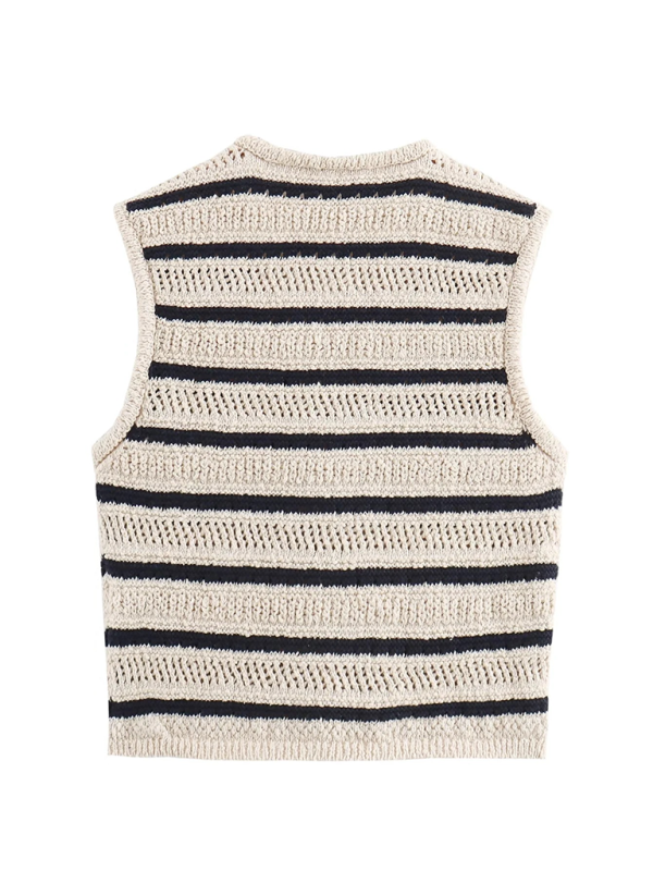 Vests Top- Women Striped Crochet Vest- - IndioGear.com