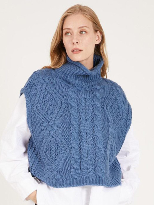 Vests- Turtleneck Cable-Knit Vest Sweater- - IndioGear.com