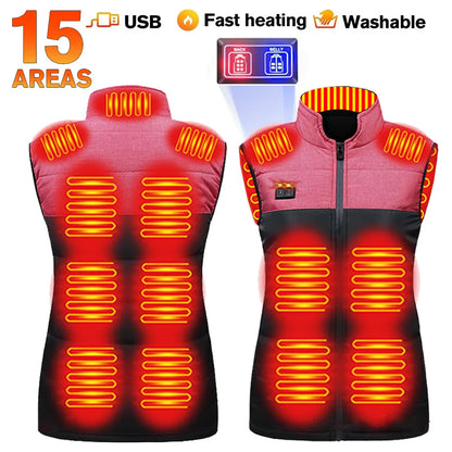 Vests- USB 21 Heating Zones Vest Winter Outerwear- 15 Areas-Women- IndioGear Women Clothing