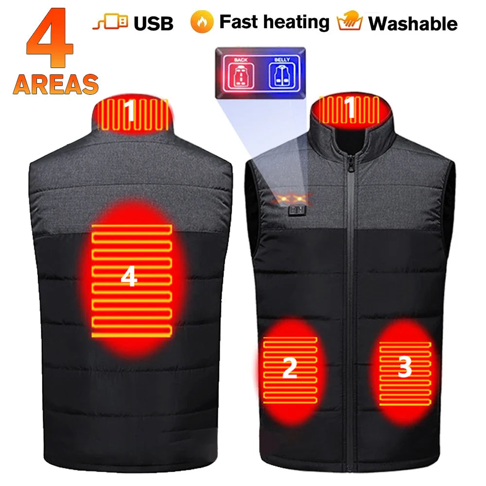 Vests- USB 21 Heating Zones Vest Winter Outerwear- 4 Areas-Men- IndioGear Women Clothing