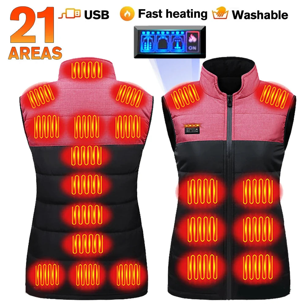 Vests- USB 21 Heating Zones Vest Winter Outerwear- 21 Areas-Women- IndioGear Women Clothing