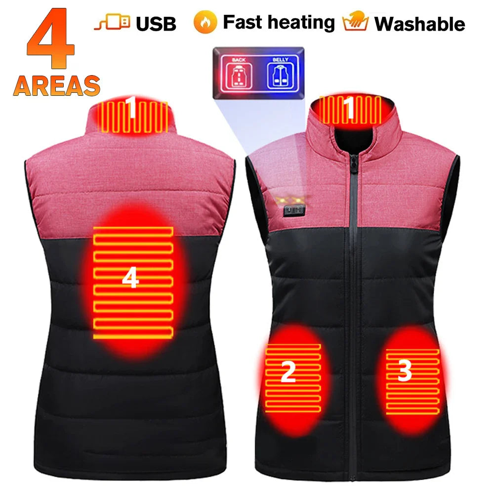 Vests- USB 21 Heating Zones Vest Winter Outerwear- 4 Areas-Women- IndioGear Women Clothing