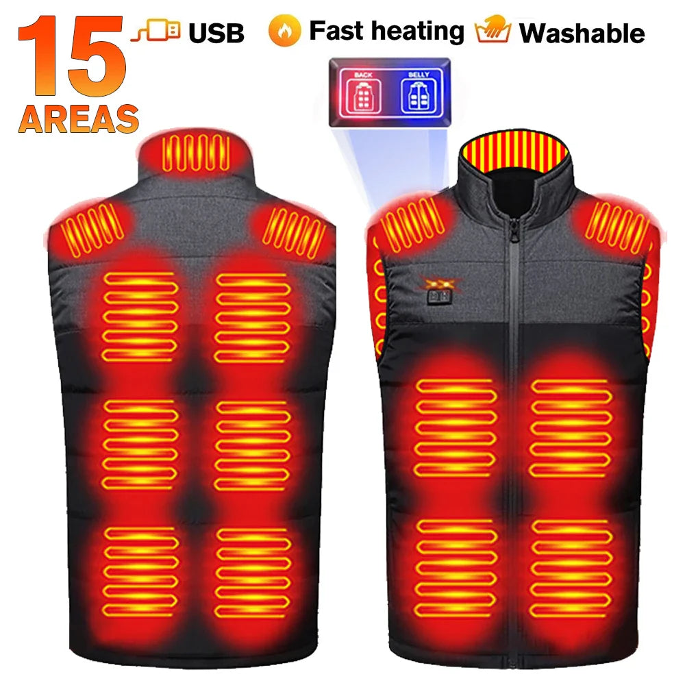 Vests- USB 21 Heating Zones Vest Winter Outerwear- 15 Areas-Men- IndioGear Women Clothing