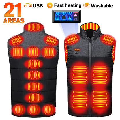 Vests- USB 21 Heating Zones Vest Winter Outerwear- 21 Areas-Men- IndioGear Women Clothing