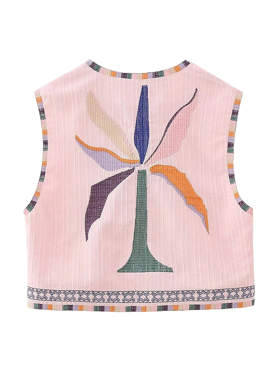 Vests- Women Boho Rhapsody Embroidered Vest Cropped Waistcoat- - IndioGear.com