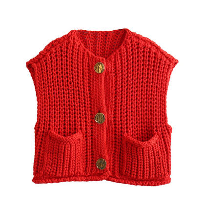 Vests- Women Button-Front Knit Vest - Your Transitional Layering Piece- Red- IndioGear.com