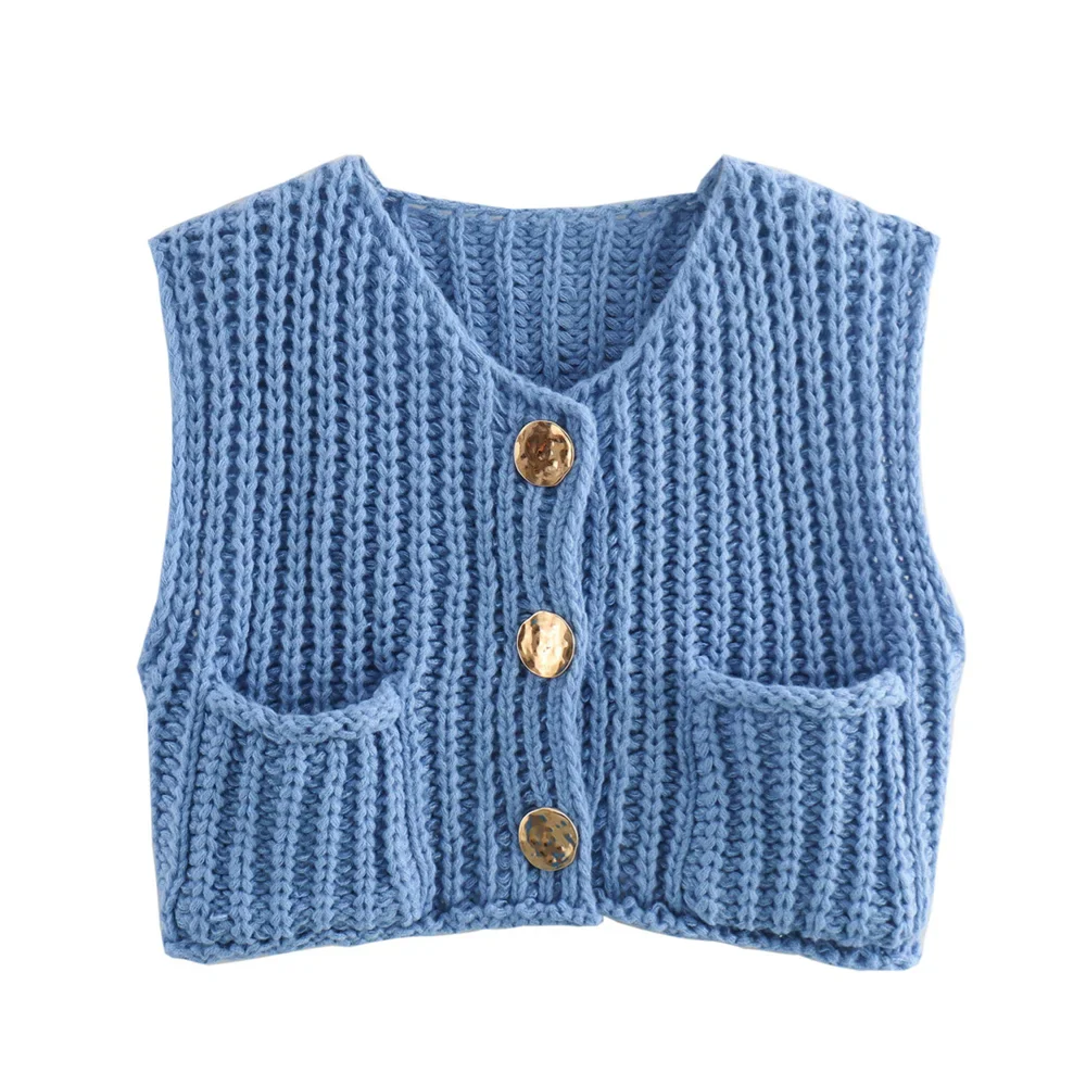 Vests- Women Button-Front Knit Vest - Your Transitional Layering Piece- Blue- IndioGear.com