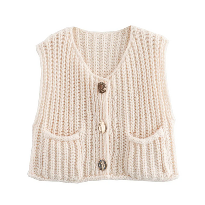 Vests- Women Button-Front Knit Vest - Your Transitional Layering Piece- Ivory- IndioGear.com