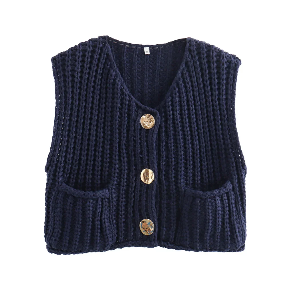 Vests- Women Button-Front Knit Vest - Your Transitional Layering Piece- Navy Blue- IndioGear.com