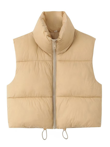 Vests- Women’s Zip-Up Cropped Down Vest | Cozy Fall Layer- Khaki- IndioGear.com