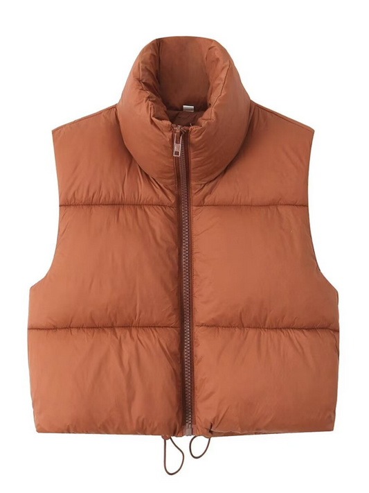 Vests- Women’s Zip-Up Cropped Down Vest | Cozy Fall Layer- Dark Brown- IndioGear.com