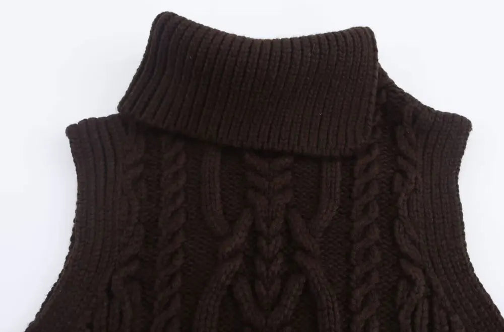 Vests- Wool Blend Vest Cable Knit Crop Sweater- - IndioGear Women Clothing