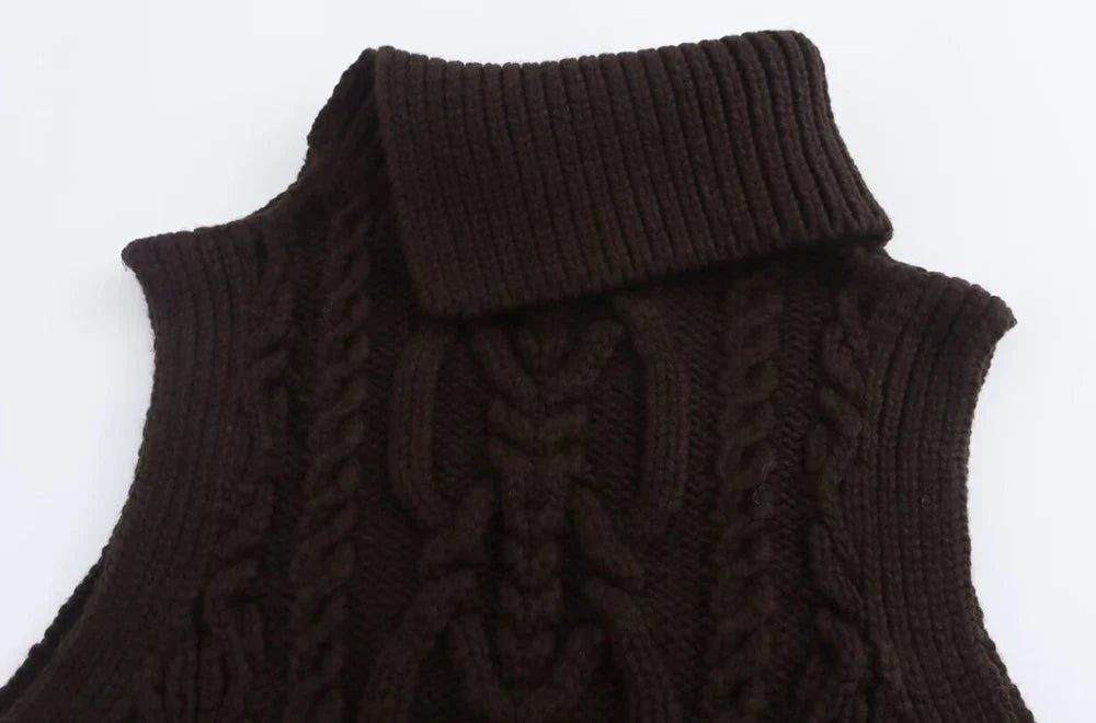 Vests- Wool Blend Vest Cable Knit Crop Sweater- - IndioGear Women Clothing