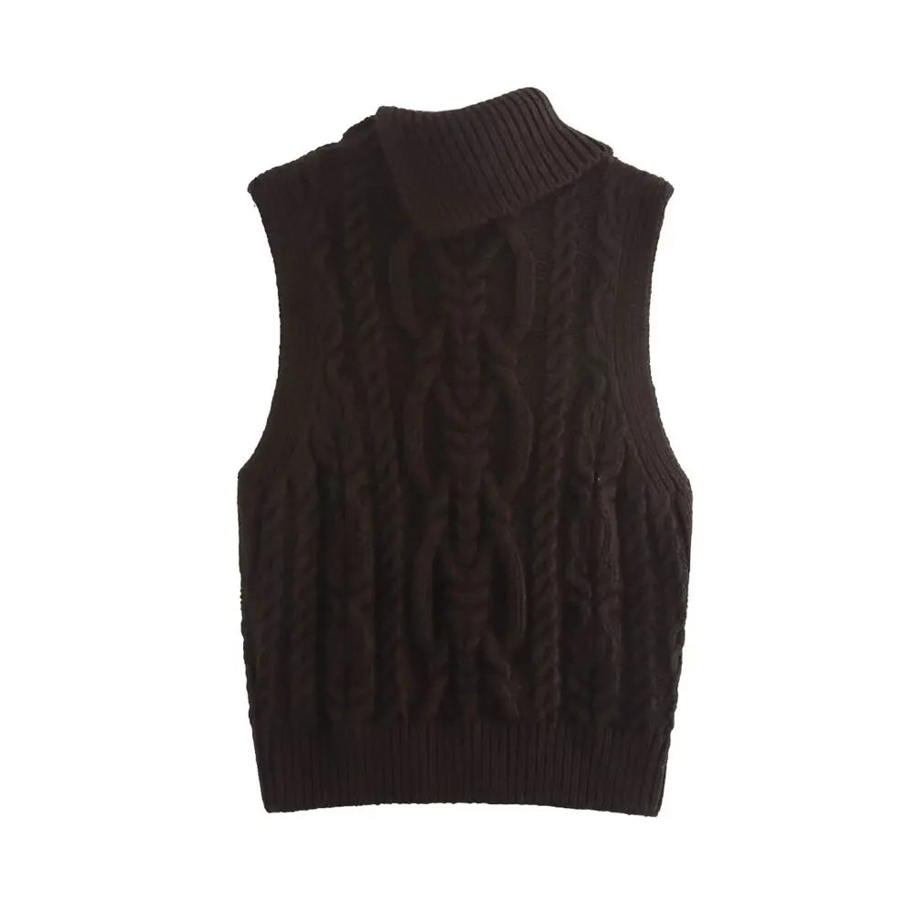 Vests- Wool Blend Vest Cable Knit Crop Sweater- - IndioGear Women Clothing