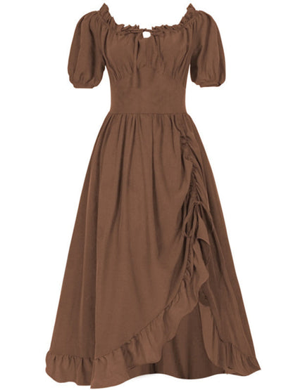 Vintage Dresses- Vintage-Inspired Festive Dress- Coffee- IndioGear.com