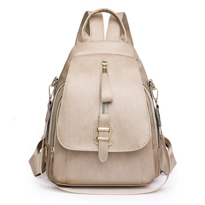 - Waterproof PU Leather Backpack for Daily Use- Khaki- IndioGear Fashion and Gear